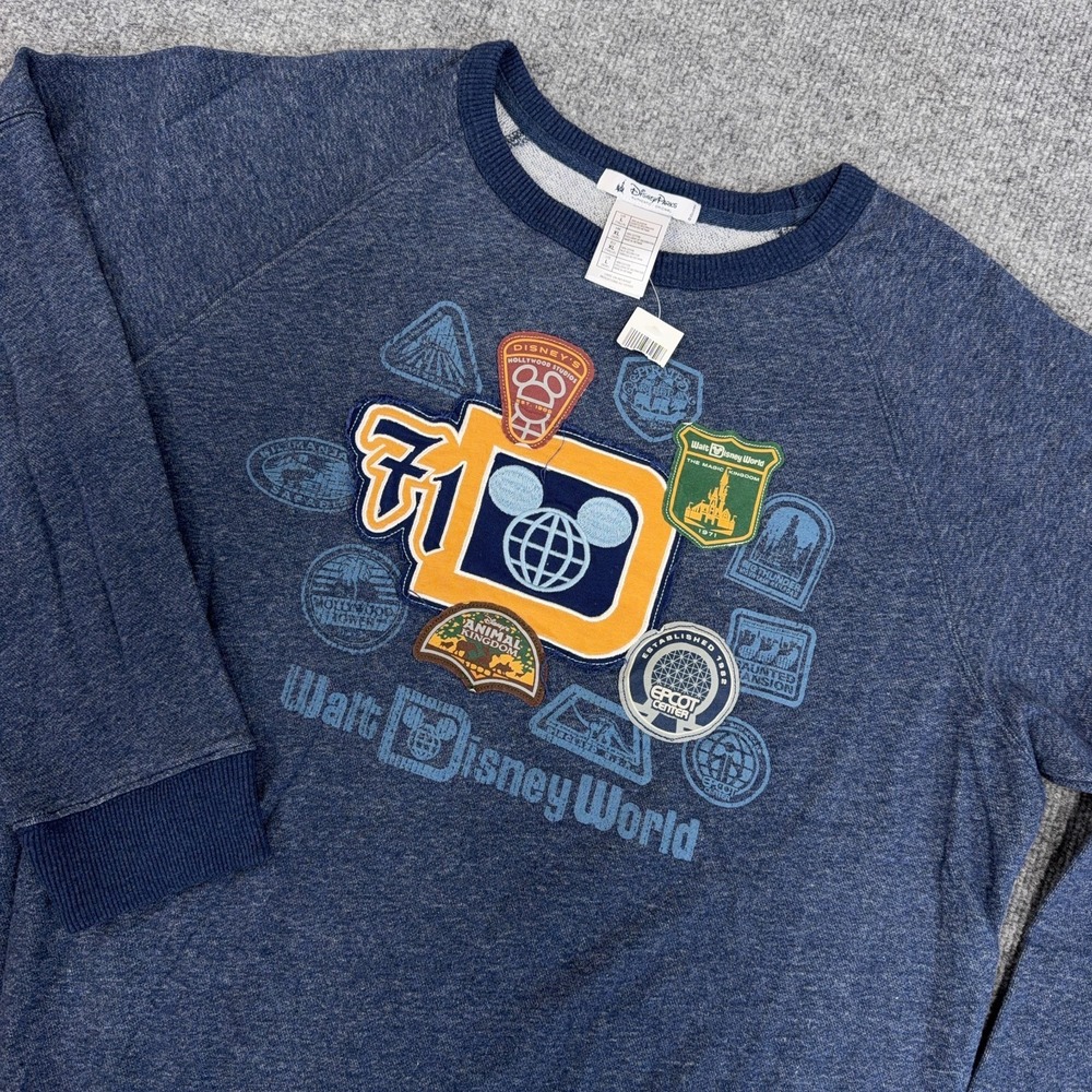 Disney Parks Sweatshirt Adult Large Blue Walt Disney World 71 Heritage Patch NEW